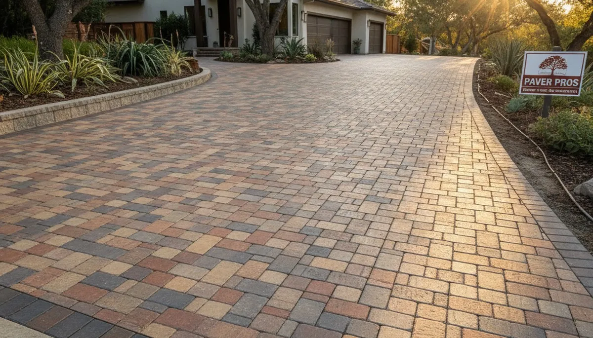 Completed interlocking paver driveway installation by professional landscapers in Sacramento, CA