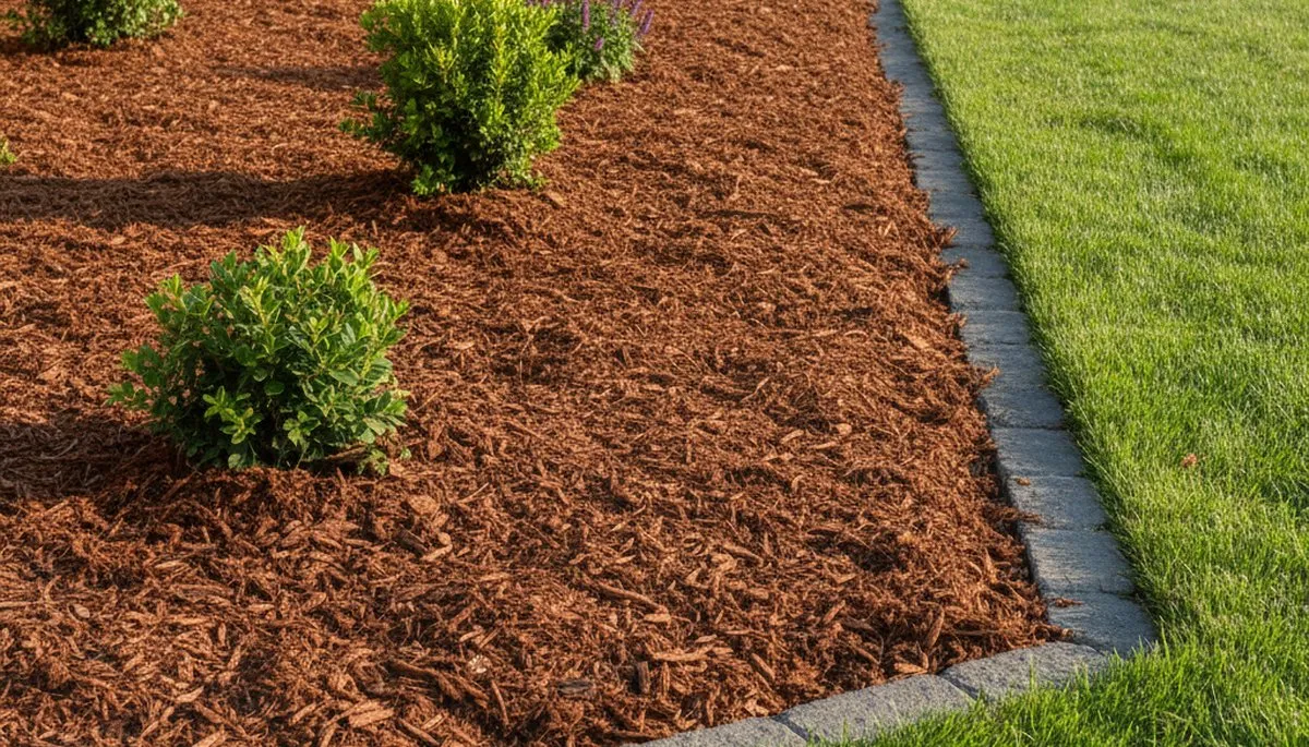 Professional landscape bed edging with fresh mulch in Sacramento, CA by Chop Chop Landscaping